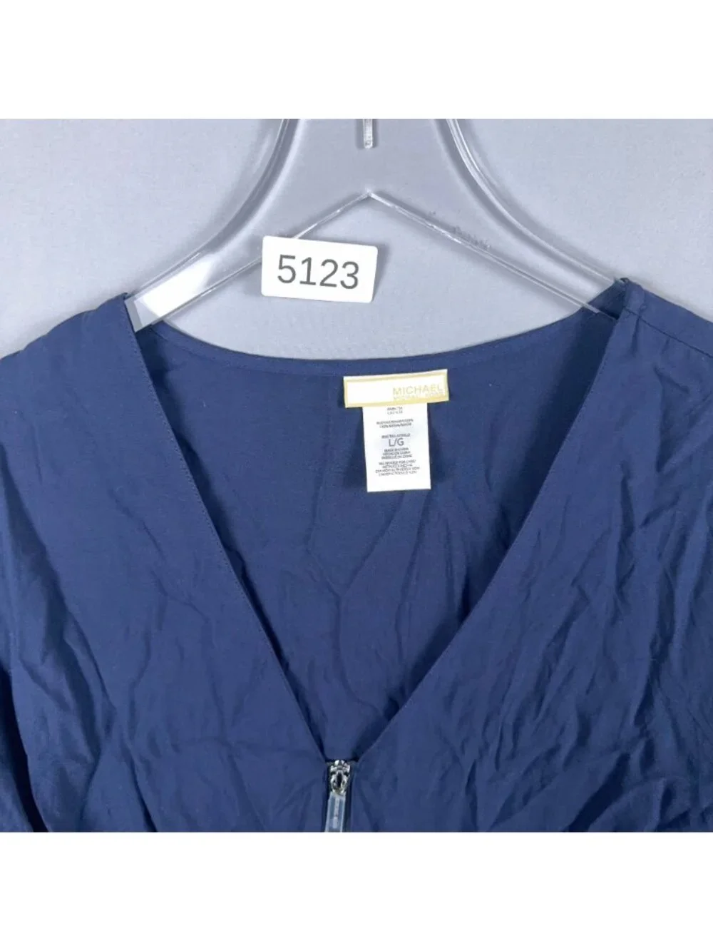 Michael Kors Tunic Blouse Top Size Large Navy Long Sleeve Quarter Zip V Neck